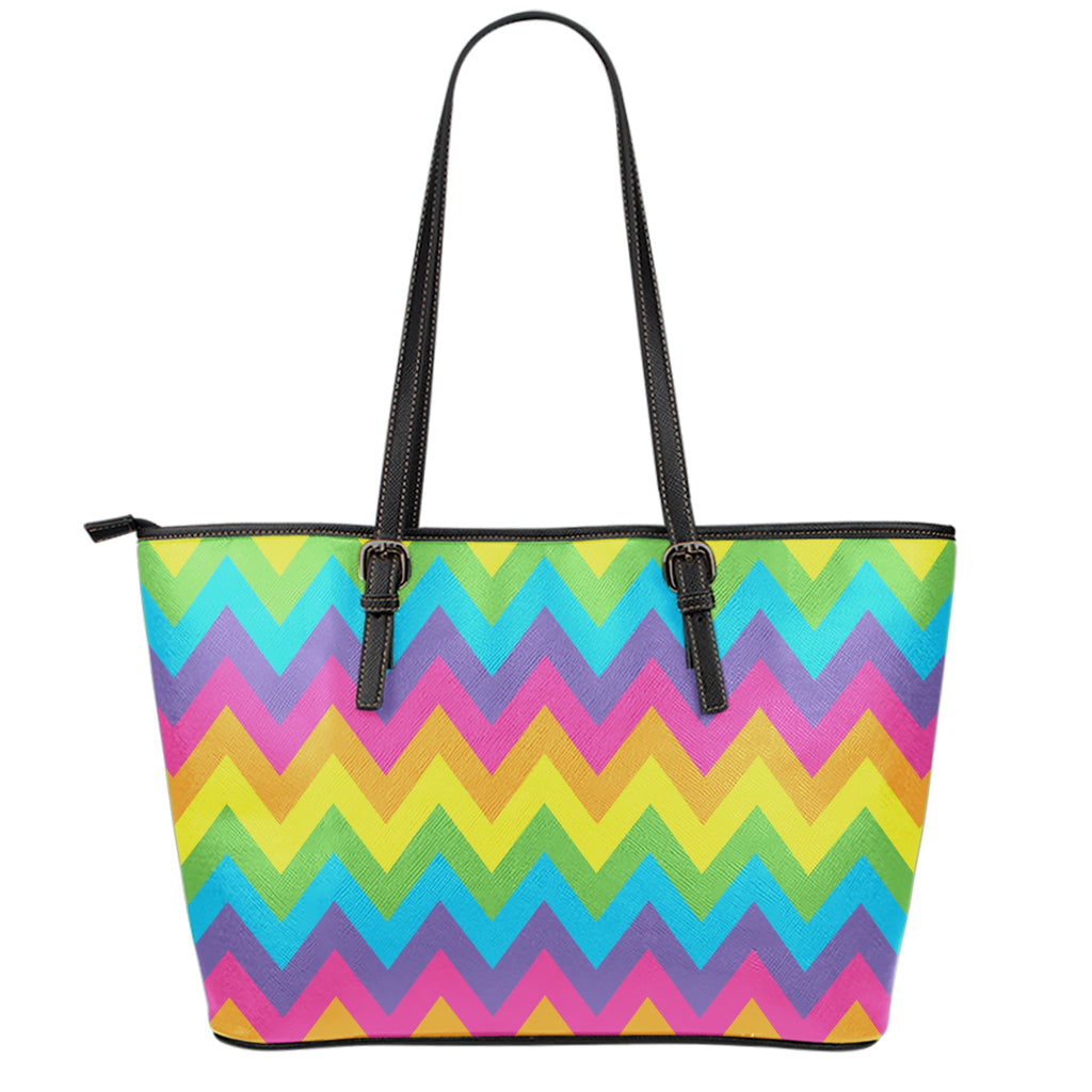 Colorful Zigzag Pattern Print Leather Tote Bag