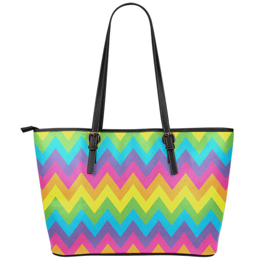 Colorful Zigzag Pattern Print Leather Tote Bag