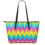 Colorful Zigzag Pattern Print Leather Tote Bag