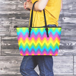 Colorful Zigzag Pattern Print Leather Tote Bag