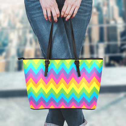 Colorful Zigzag Pattern Print Leather Tote Bag