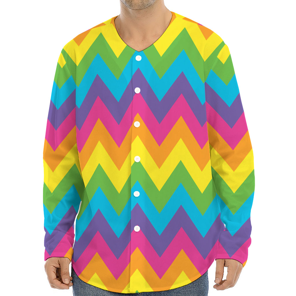 Colorful Zigzag Pattern Print Long Sleeve Baseball Jersey
