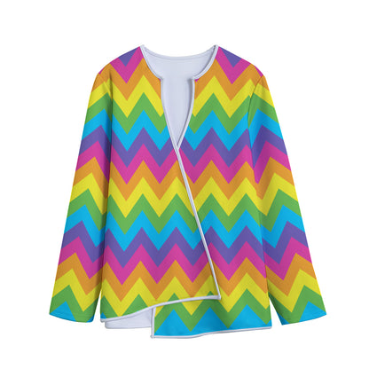 Colorful Zigzag Pattern Print Long Sleeve Short Coat