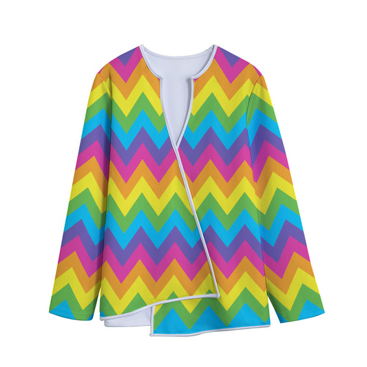 Colorful Zigzag Pattern Print Long Sleeve Short Coat
