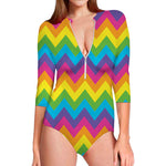 Colorful Zigzag Pattern Print Long Sleeve Swimsuit