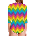 Colorful Zigzag Pattern Print Long Sleeve Swimsuit