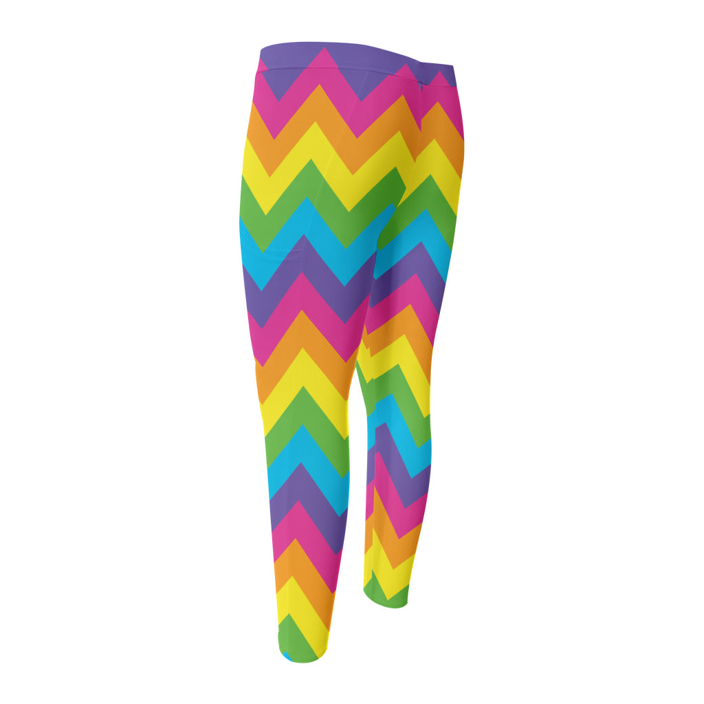 Colorful Zigzag Pattern Print Men's Compression Pants