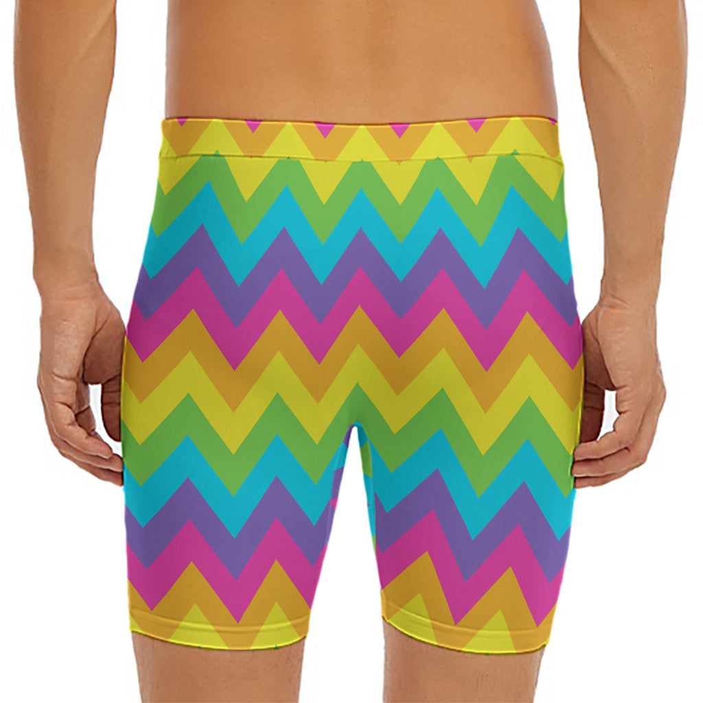 Colorful Zigzag Pattern Print Men's Long Boxer Briefs