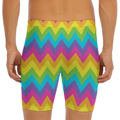 Colorful Zigzag Pattern Print Men's Long Boxer Briefs