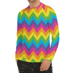 Colorful Zigzag Pattern Print Men's Long Sleeve Rash Guard