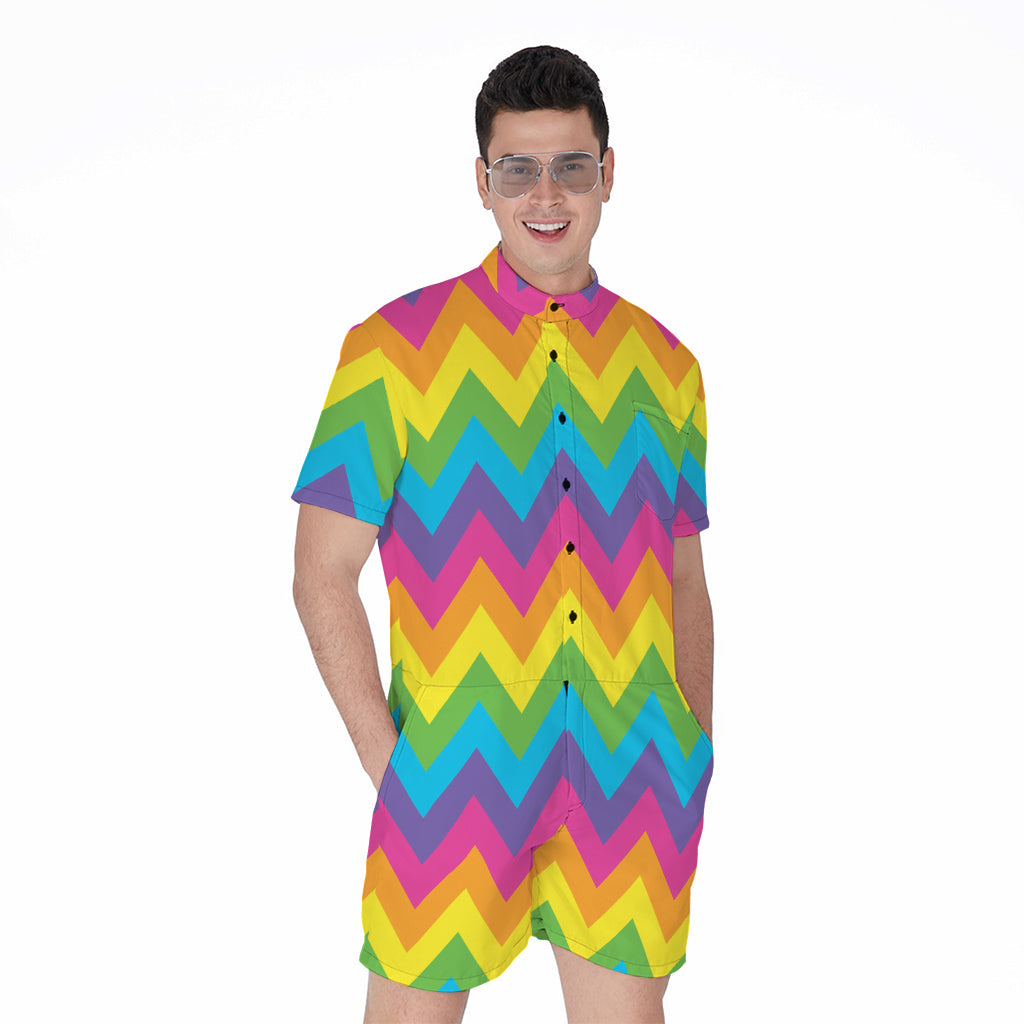Colorful Zigzag Pattern Print Men's Rompers