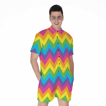 Colorful Zigzag Pattern Print Men's Rompers