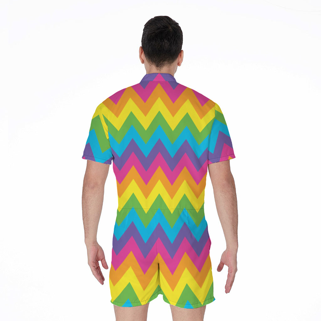 Colorful Zigzag Pattern Print Men's Rompers
