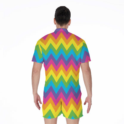 Colorful Zigzag Pattern Print Men's Rompers