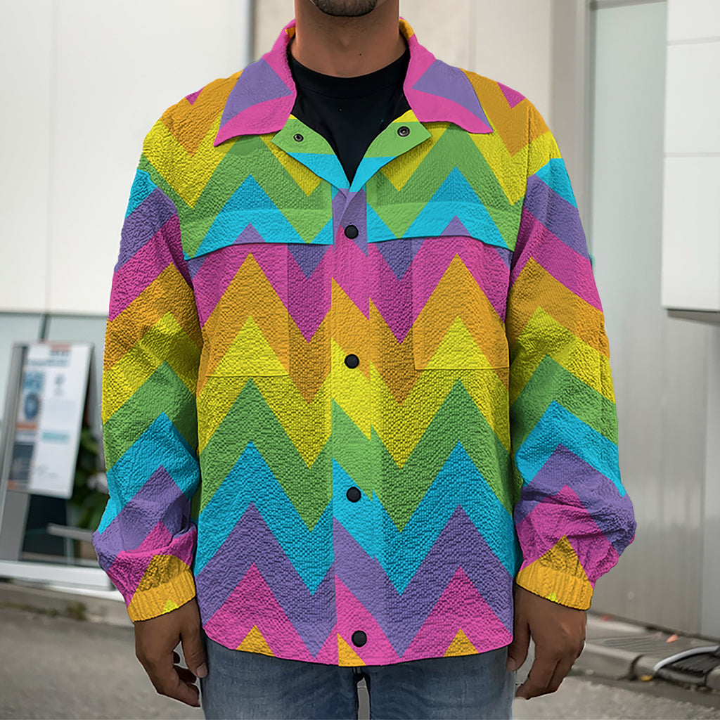 Colorful Zigzag Pattern Print Men's Shirt Jacket