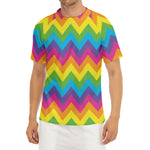 Colorful Zigzag Pattern Print Men's Short Sleeve Rash Guard