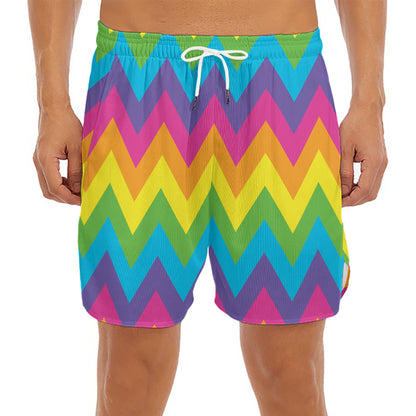 Colorful Zigzag Pattern Print Men's Split Running Shorts