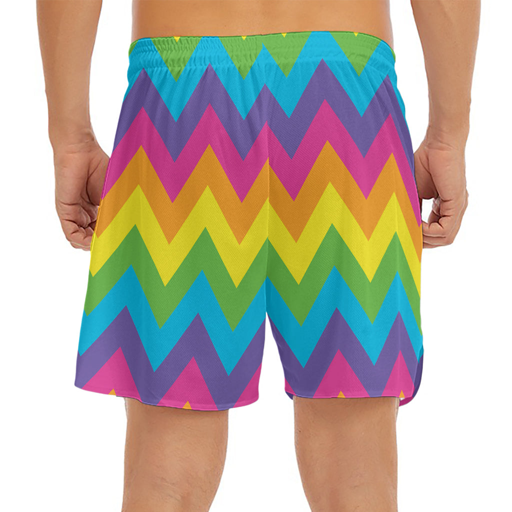 Colorful Zigzag Pattern Print Men's Split Running Shorts
