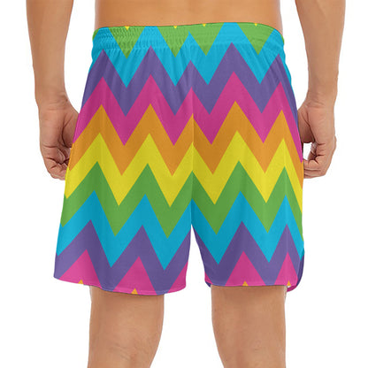 Colorful Zigzag Pattern Print Men's Split Running Shorts