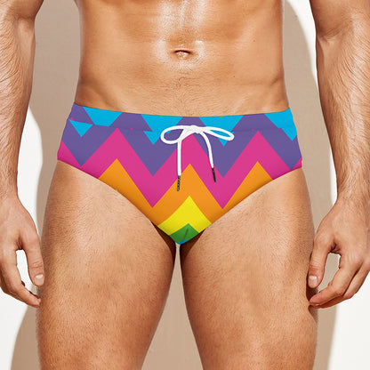 Colorful Zigzag Pattern Print Men's Swim Briefs