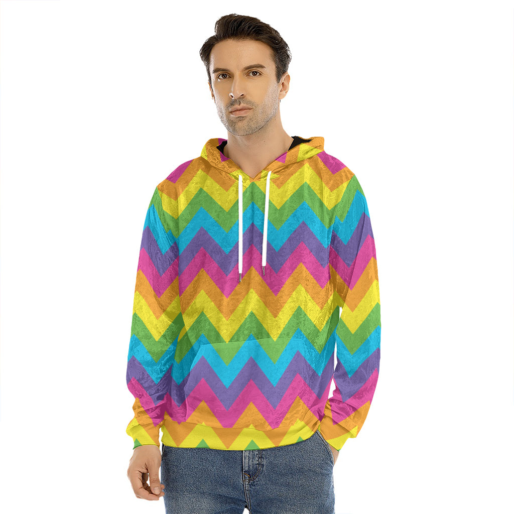 Colorful Zigzag Pattern Print Men's Velvet Pullover Hoodie