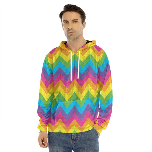 Colorful Zigzag Pattern Print Men's Velvet Pullover Hoodie