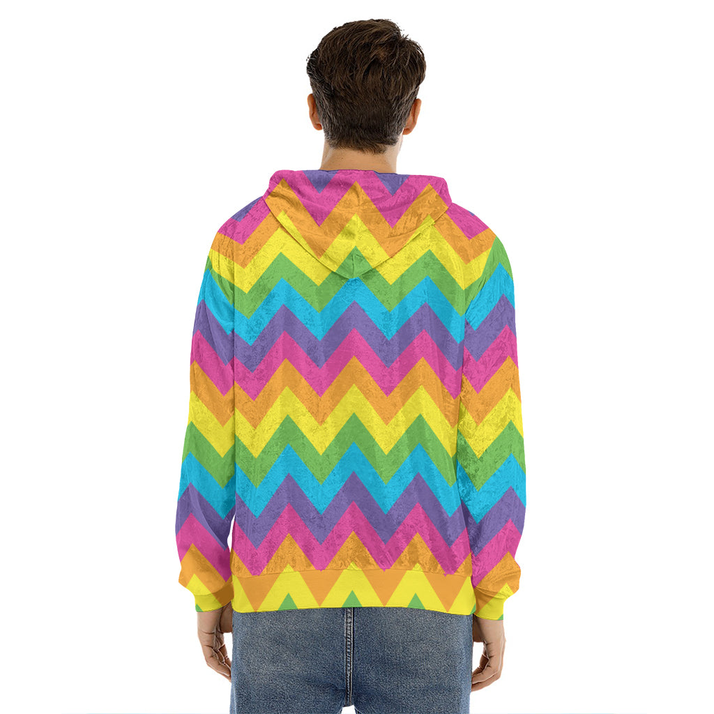 Colorful Zigzag Pattern Print Men's Velvet Pullover Hoodie