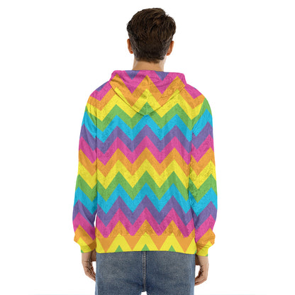 Colorful Zigzag Pattern Print Men's Velvet Pullover Hoodie