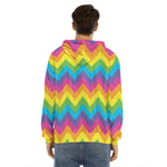 Colorful Zigzag Pattern Print Men's Velvet Pullover Hoodie