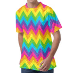 Colorful Zigzag Pattern Print Men's Velvet T-Shirt