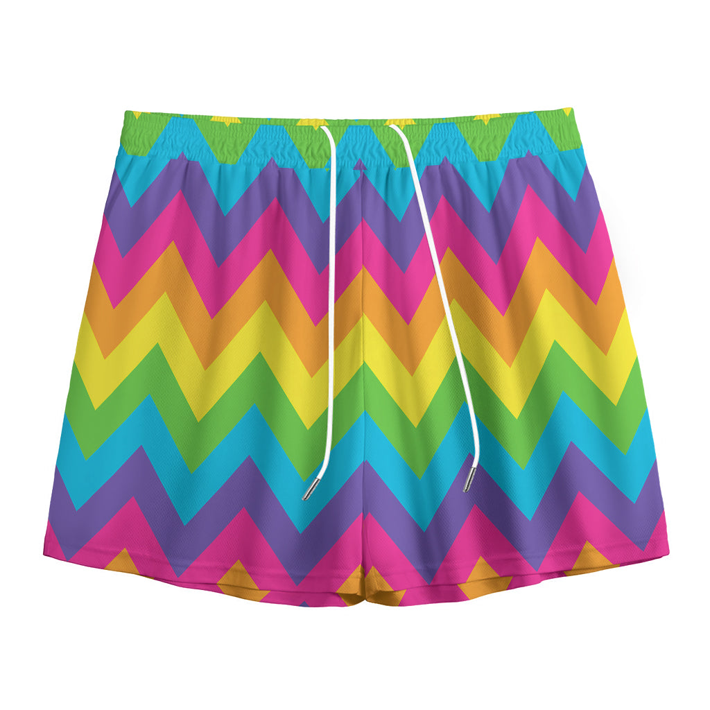 Colorful Zigzag Pattern Print Mesh Shorts