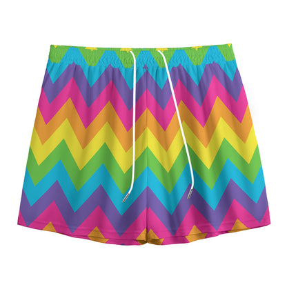 Colorful Zigzag Pattern Print Mesh Shorts