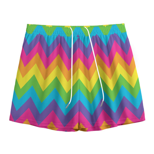 Colorful Zigzag Pattern Print Mesh Shorts