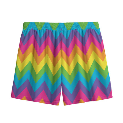 Colorful Zigzag Pattern Print Mesh Shorts