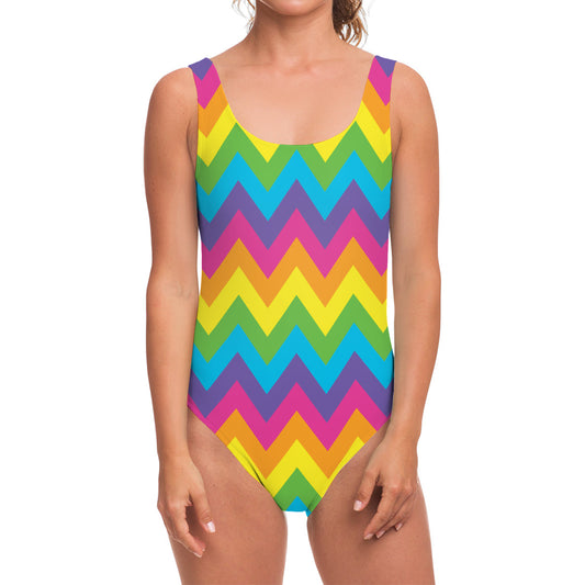 Colorful Zigzag Pattern Print One Piece Swimsuit