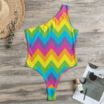 Colorful Zigzag Pattern Print One Shoulder Bodysuit