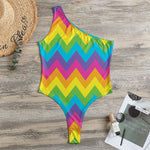 Colorful Zigzag Pattern Print One Shoulder Bodysuit