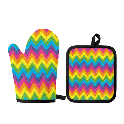 Colorful Zigzag Pattern Print Oven Mitt And Pot Holder Set