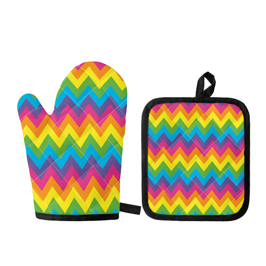 Colorful Zigzag Pattern Print Oven Mitt And Pot Holder Set