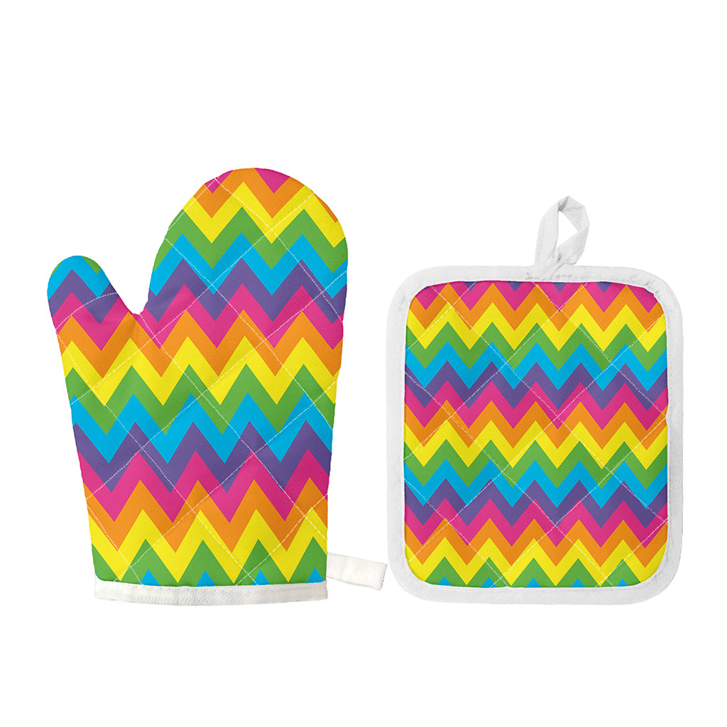 Colorful Zigzag Pattern Print Oven Mitt And Pot Holder Set