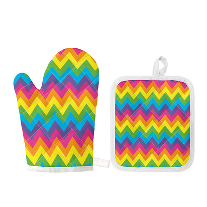 Colorful Zigzag Pattern Print Oven Mitt And Pot Holder Set