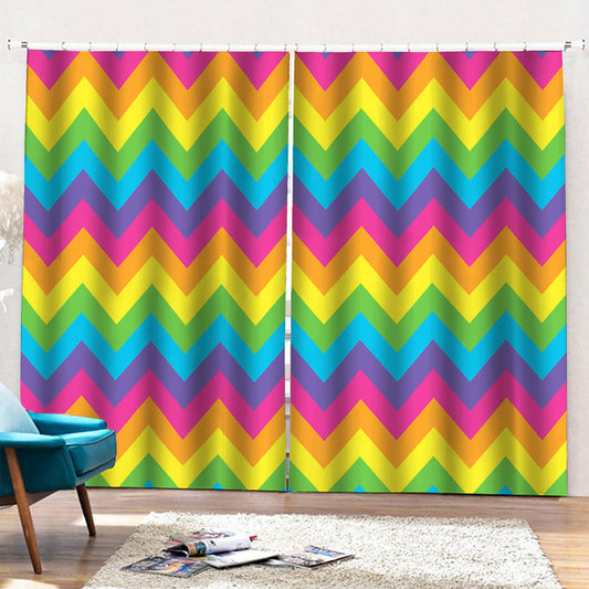 Colorful Zigzag Pattern Print Pencil Pleat Curtains