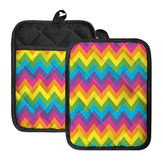 Colorful Zigzag Pattern Print Pot Holders With Pocket
