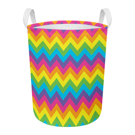 Colorful Zigzag Pattern Print Round Laundry Basket