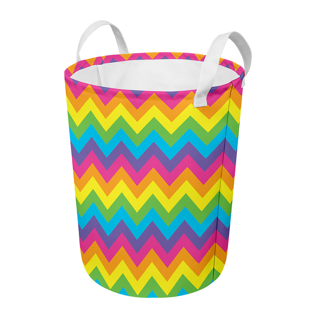 Colorful Zigzag Pattern Print Round Laundry Basket