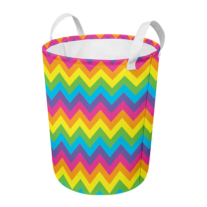 Colorful Zigzag Pattern Print Round Laundry Basket