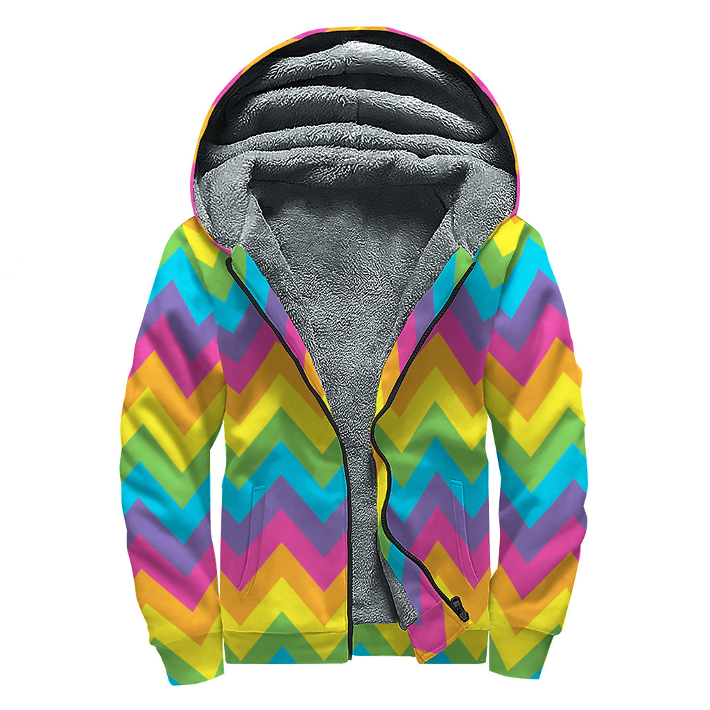 Colorful Zigzag Pattern Print Sherpa Lined Zip Up Hoodie