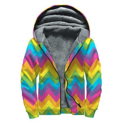 Colorful Zigzag Pattern Print Sherpa Lined Zip Up Hoodie