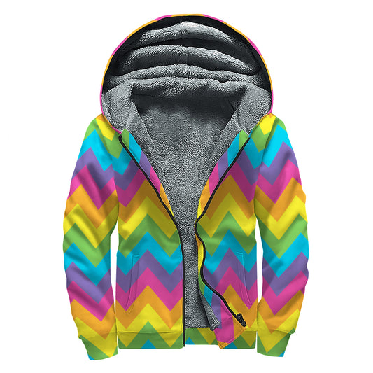 Colorful Zigzag Pattern Print Sherpa Lined Zip Up Hoodie