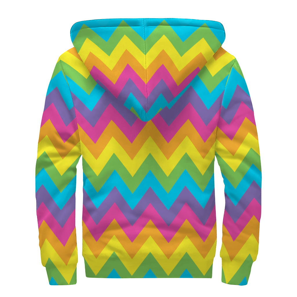 Colorful Zigzag Pattern Print Sherpa Lined Zip Up Hoodie